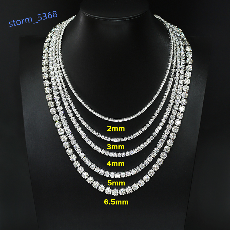 Pass Diamond Tester 925 Sterling Silver 2mm-6.5mm VVS Mossanite Diamond Tennis Chain/Bracelet High Quality Iced Out Tennis Chain