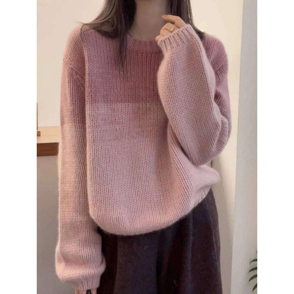 Crew-Neck Matching Striped Cashmere Women's Long-Sleeved Autumn/Winter Loose Wool Base Sweater MDNG 250730