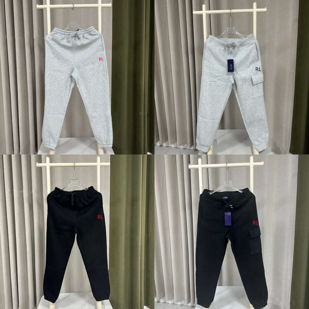 RL Little Horse embroidered workwear cargo pants trendy men's and women's tapered pants pure cotton with fleece lining long pants embroide