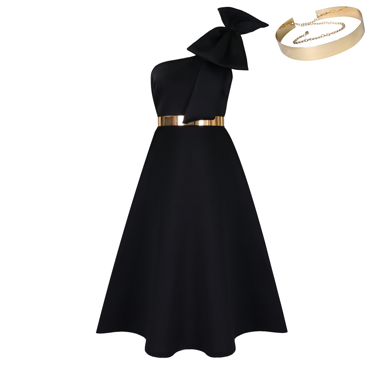 (368) Plus size women's summer new fashion oblique shoulder bow party dress big swing dress