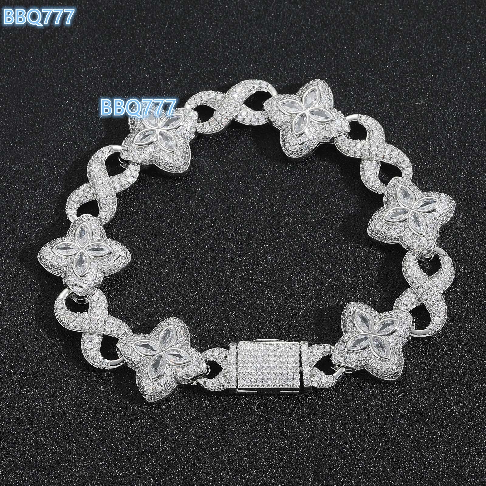 designer necklace 12mm Iced Out Clover Bracelet Luxury 5A Cubic moissanite chain Gold Plated Bracelet Fashion Hip Hop Jewelry for Men Women