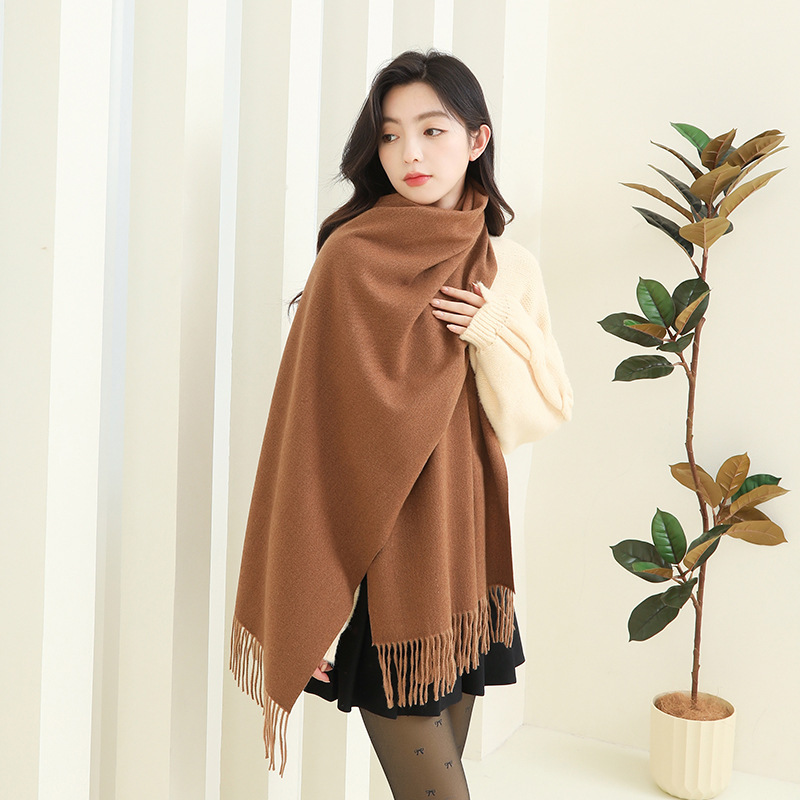 K1569 Cashmere wool feel scarf women autumn and winter hot style thick solid color scarf versatile high-end imitation cashmere scarf