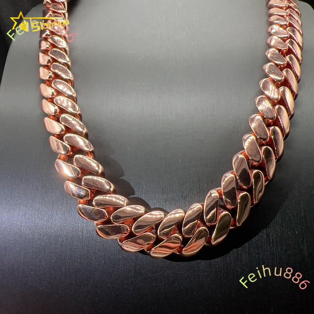 20mm Fine Jewelry Custom Rose Gold Plated 925 Sterling Silver Luxury Hip Hop Cuban Link Chain
