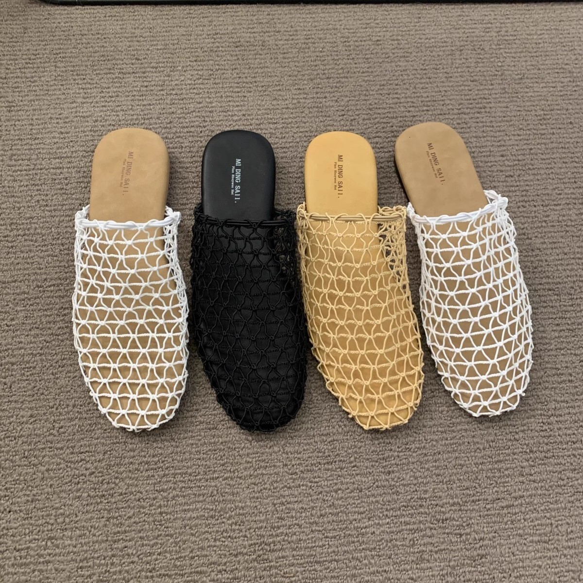 Women's Casual Soft-Leather Style Half Slippers, Breathable Woven Mesh Closed-Toe Slip-On Shoes with Genuine Leather Lining, Bonded Leather Insole,