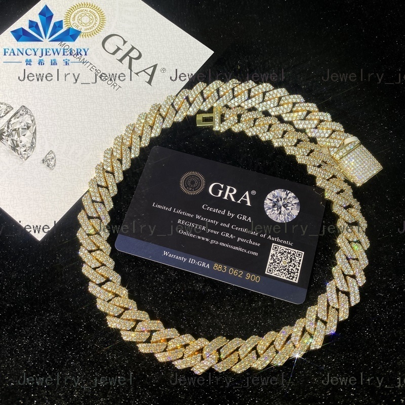 Wholesale VVS Moissanite Pass Diamond Tester 2 Tone Miami Cuban Link Chain 12mm 14mm 18mm Hip Hop Necklace Bracelet Men Jewelry