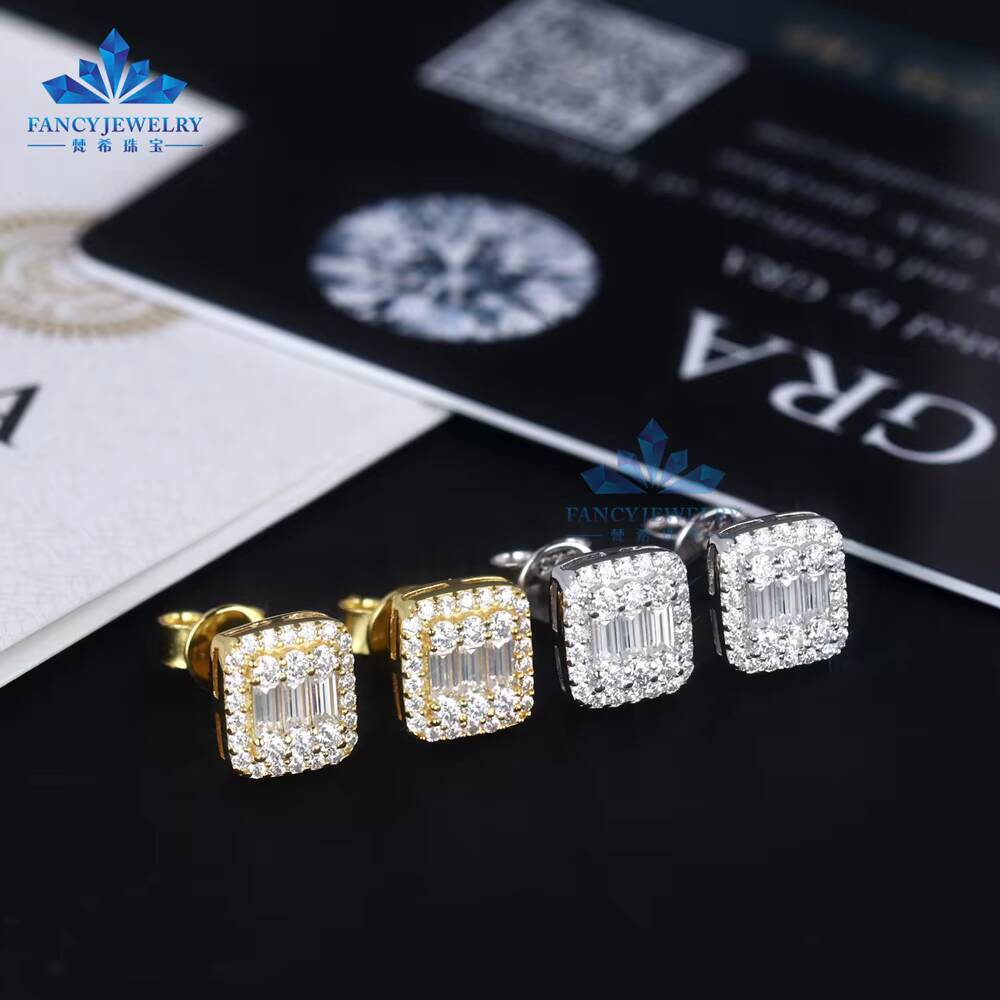 Vintage Gold-Plated Moissanite Earrings Men Romantic Flower Cluster Style Baguette Round Designer Gift Party Rhodium Plated