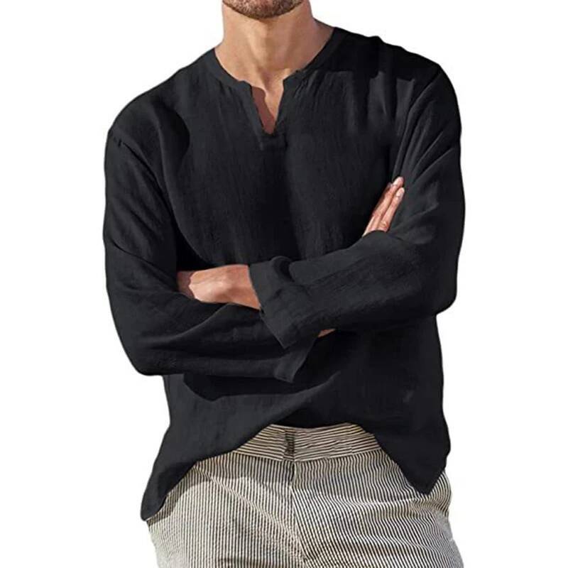 2023 Linen Men Brief Breathable Solid Color Long Sleeve Haruku Casual Blouse Hawaiian Shirt Oversize Tops S-5XL