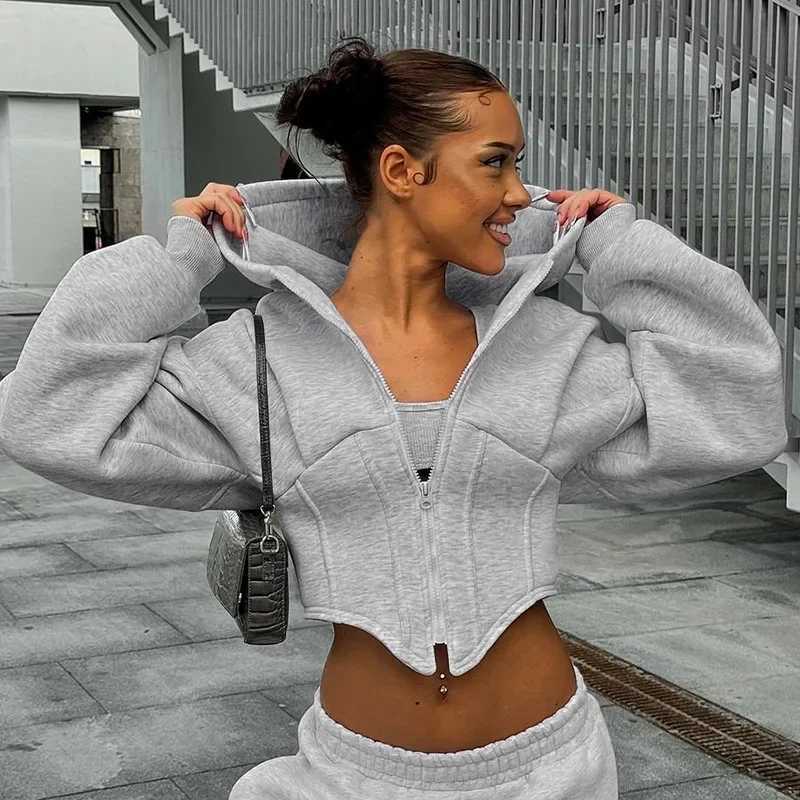 G24TP143 Womens Autumn/Winter Casual Long Sleeve Hooded Cardigan Cropped Jacket Top European and American Cross-border Style J250802