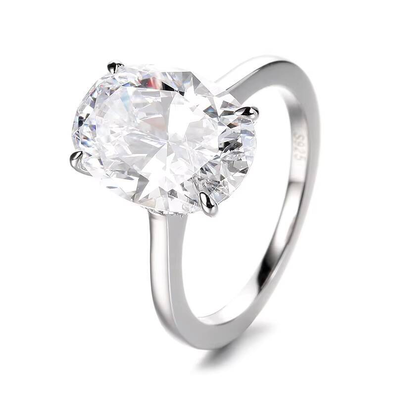 Direct Sale 925 Sterling Silver Womens Wedding Ring Classic Rhodium Plated Big Oval Brilliant Moissanite Elegant Classic
