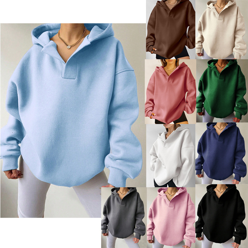 Free Shipping Designer Hoodie 2025 Autumn/winter European And American Women's Solid Color Long Sleeved Hooded Loose Fit Sportswear