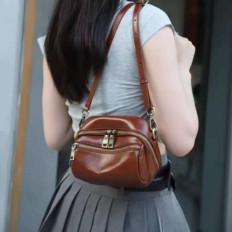 Vegetable Tanned Cowhide Small Handbag 2025 New Popular And Versatile Genuine Leather Women's Ladies Shoulder Crossbody Bag 250731