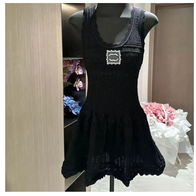Women Casual Dress Designer French Style Knitted Hollow Tank Top Dress For Women everyday In Summer Beautiful And Slimming Spicy Girl A Line Short S