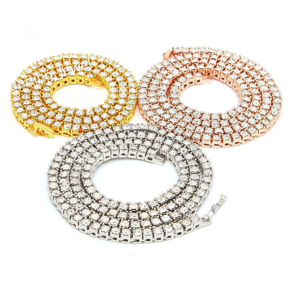 2022 European and American New Hip Hop Mens Tennis Cz Chain Gold Plated Necklace 3mm 4mm 5mm 1 Row Rhinestone Crystal Jewelry