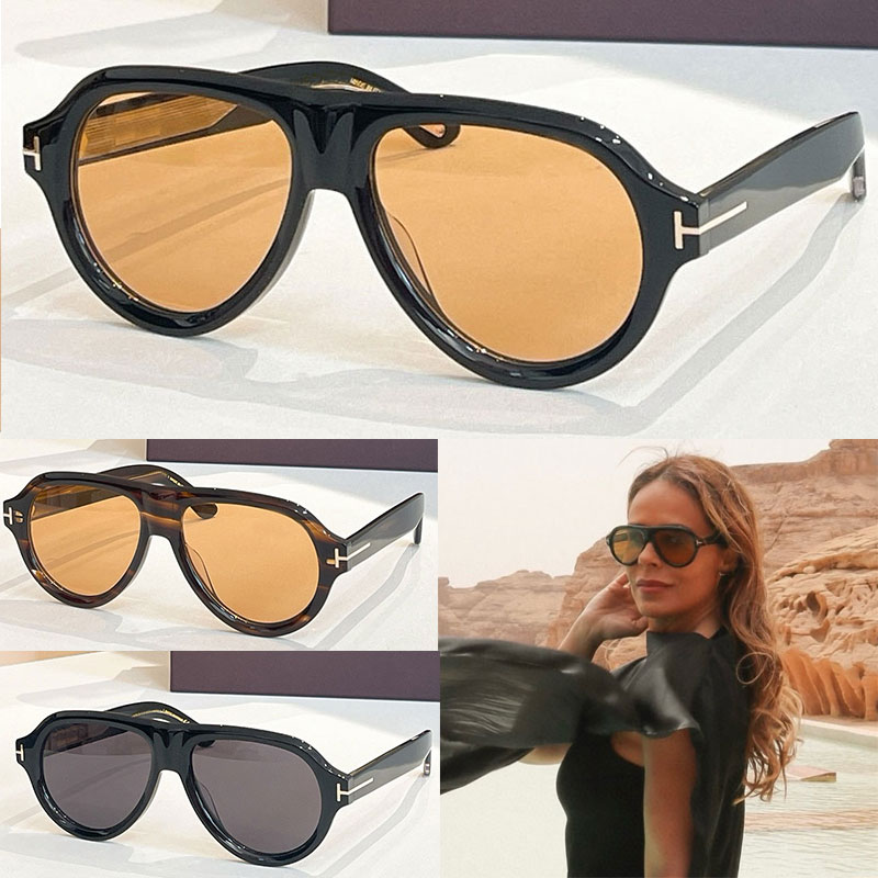 Men Womens ICON PILOT SUNGLASSES TF1225 Mens Designer Elliptical Eyewear Frame Gold T Decoration UV400 Protective Women Eyewear Belt Original Box