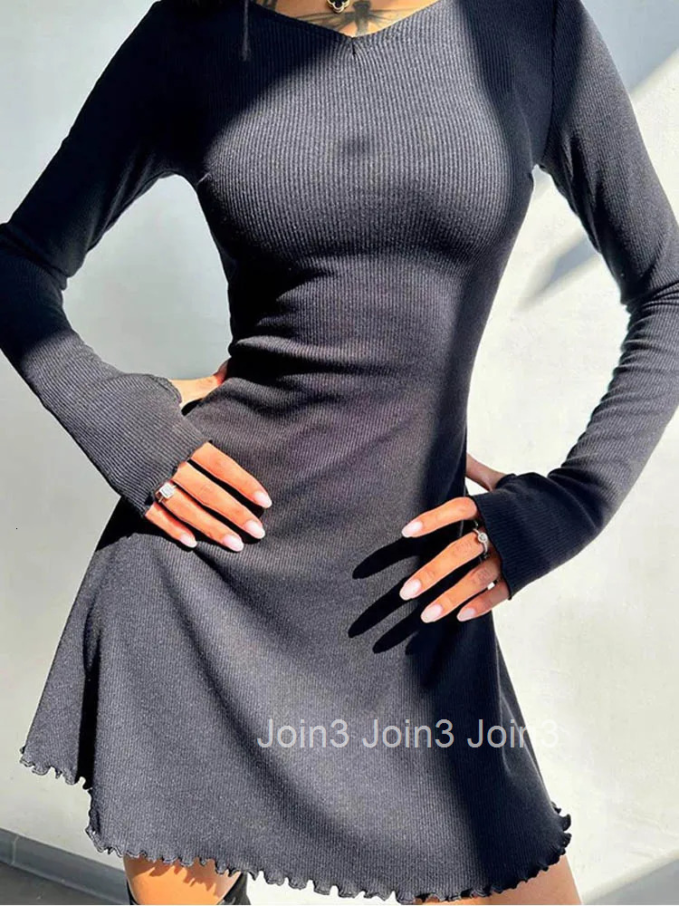 Elegant And Pretty Women Dresses Autumn Winter New Black Sexy Short Dress Female V Neck Long Sleeve Slim Solid Color Mini Dress