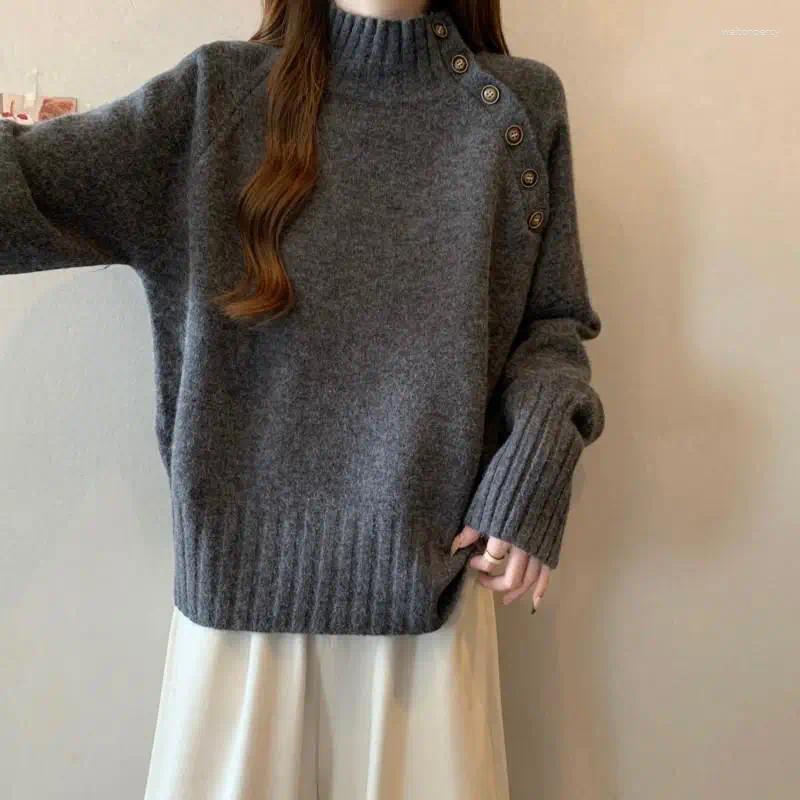 Women's Sweaters Loose Semi Turtle Neck Knitted Sweater Women Stylish Long Sleeve Top