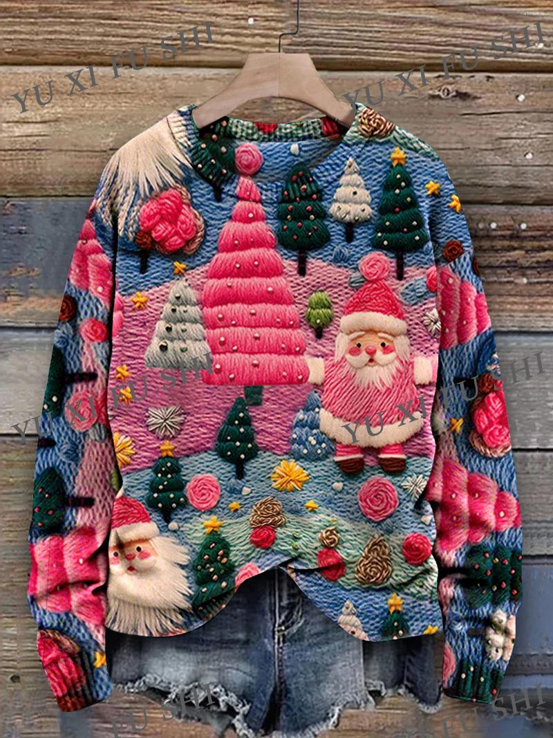 Women's Sweaters 2025 Winter Arrival Santa Claus Pattern Sweater Christmas Lady Loose Large Size Knitwear Women Round Neck Party Top
