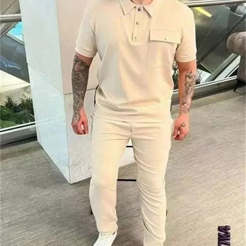 2025 Mens Casual Sport Sets 2PCS Short Sleeve Polo TShirtsPants Suits Sets Solid Spring Autumn Twopiece Tracksuit Mens Sets y250724