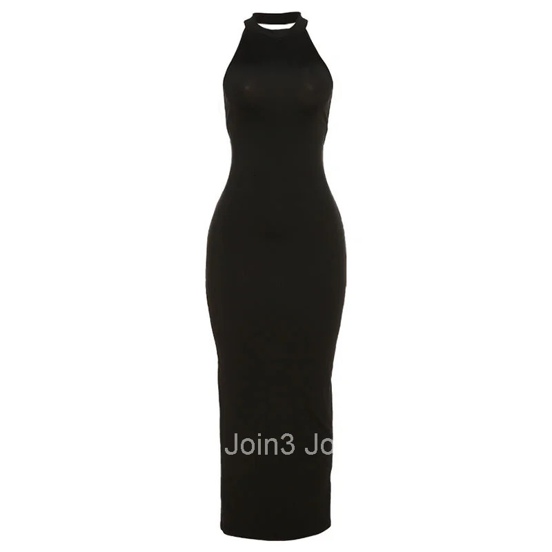 New In Summer Fashion Halter Backless Sleeevless Sexy Bodycon Dress Women Black Split Slim Fit Club Party Wear Clothing