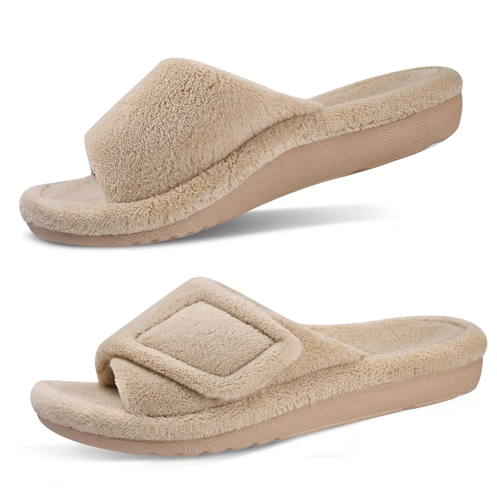 Crestar Women Slippers Winter Fashion Open Toe Fluffy Solid Color House Slippers Indoor and Outdoor Antiskid Cotton Shoes 250730