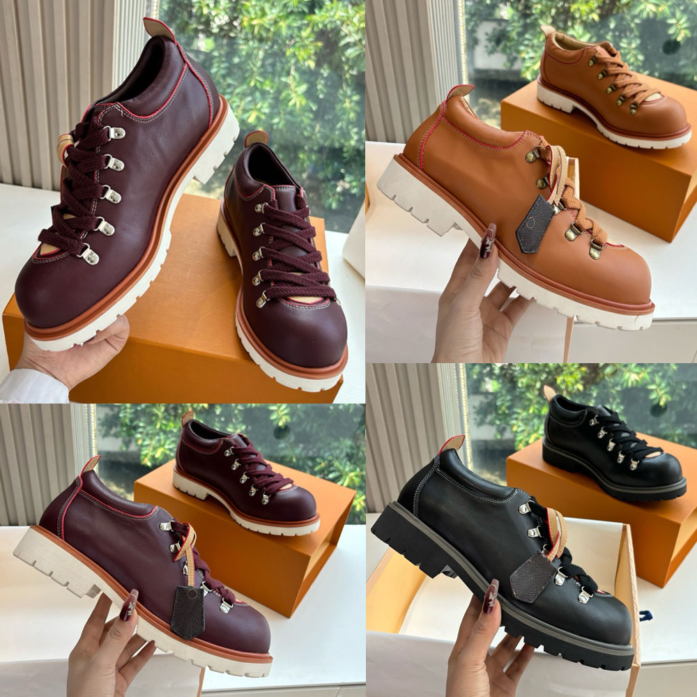 NEW 1AIJB2 Remix Derby designer mens hiking boots Womens Ankle Boots Brown Plain calf leather Laces Signature details Mesh and leather lining remix