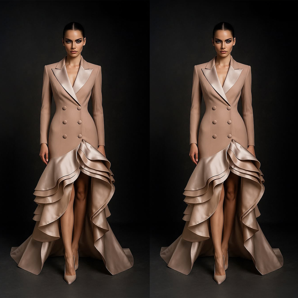 Luxury Ruffles Women Jacket Dress Ladies Slim Fit V Neck Long Sleeve Blazer Coat One Piece Customized Formal Birthday Party Wear
