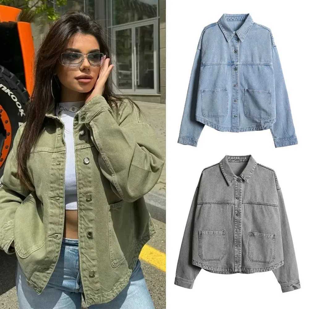 Casual denim jackets for women with fashionable turn-down collar streetwear Solid single-breasted denim jackets spring 2024 Z250804