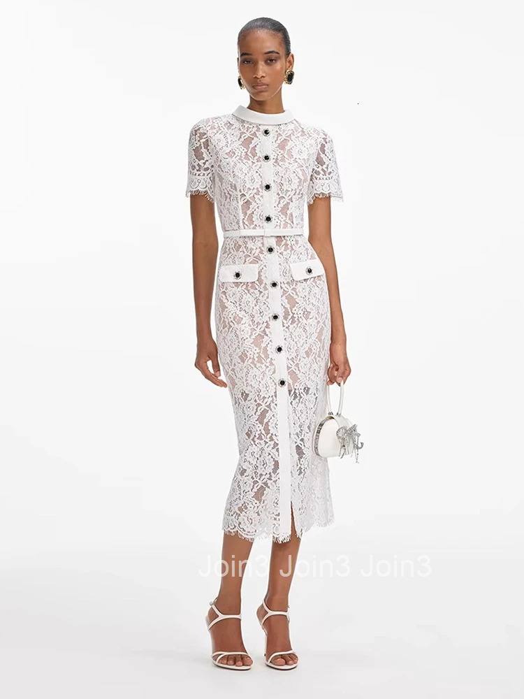 High Quality Lace Embroidered Flares Dresses Spring Women Single Breasted Sleeveless Dress New Summer High Waist Slim Long Dress