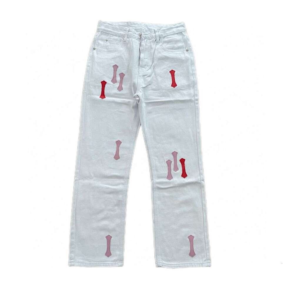 Chrome Jeans Mirror Quality Designer Denim Pants Water Washed Y2k Cross Pattern Embroidery Trend Brand Hoodie Loose Fit Fashion Hip Hop Casual Stree