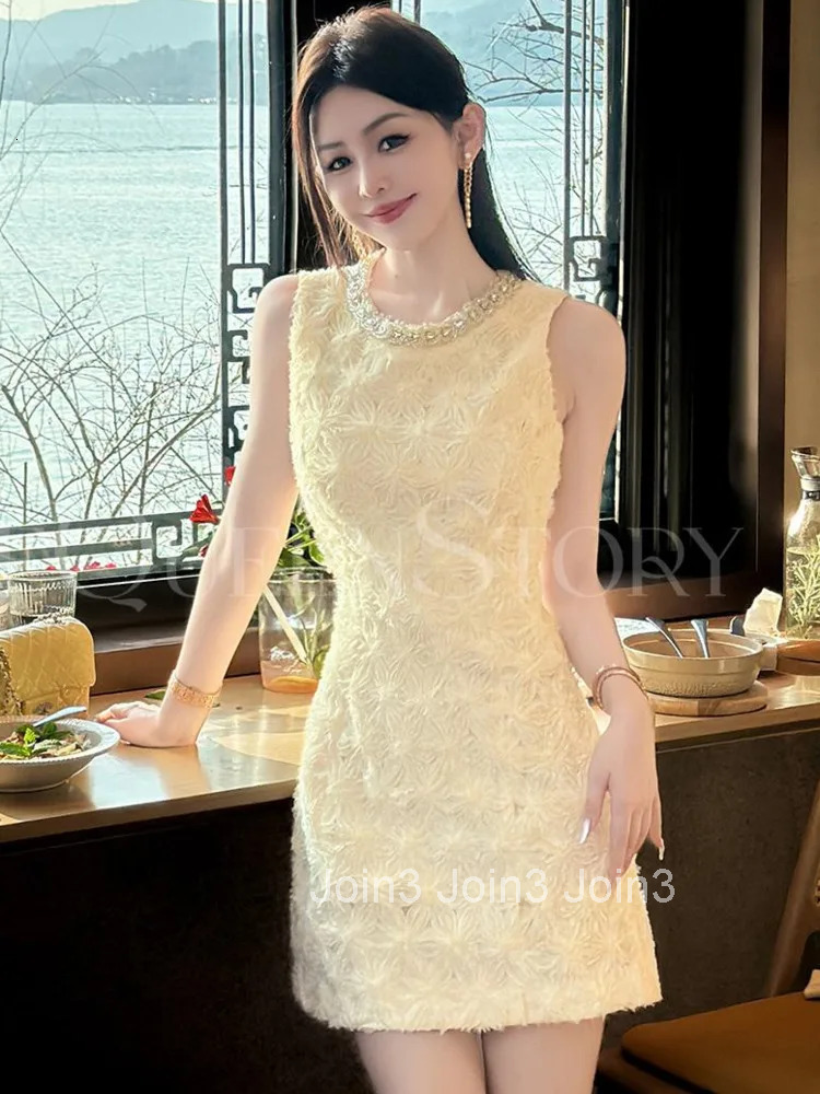 High Quality Luxury Beading Small Fragrant Summer Dress Woman Fashion Sweet Short Dress Party Vestidos Robe Roupas Feminina