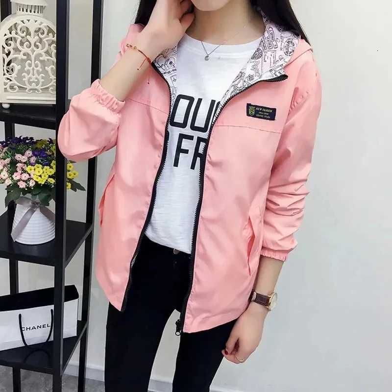 Double-Sided Trench Coat Women 2023 New Spring Autumn Clothes Hooded Windbreaker Jacket Female Outerwear Tops Student Coats 3XL Z250804