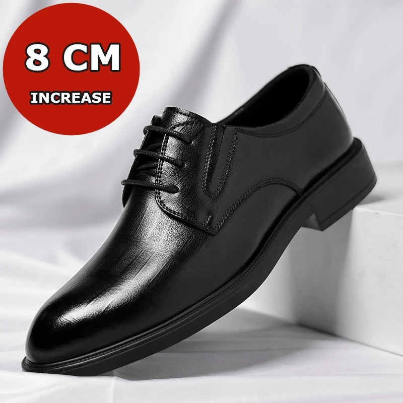 3/6/8 CM Elevator Shoes Men Dress Shoes Black Soft Leather Men Heighten Formal Shoes Casual Business Men Oxfords Suit Shoes 250801