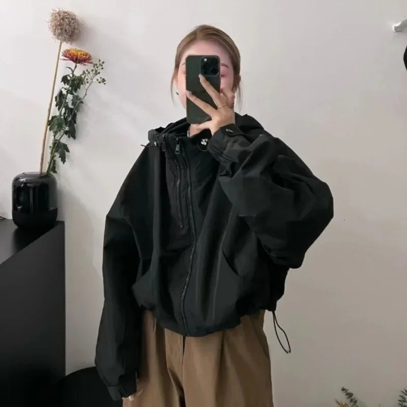 Maillard Windproof Waterproof Cropped Jacket Womens Petite Size Loose-fit Hooded Top Spring/autumn Style Korean Version 250804