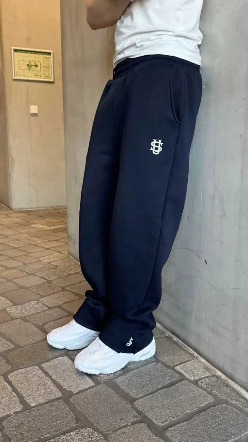 American Mens Navy Blue Y2K Joggers Coin Embroidery Berlin Street Style Bestseller Retro Hip Hop Casual Sweatpants Elastic Waist X250804