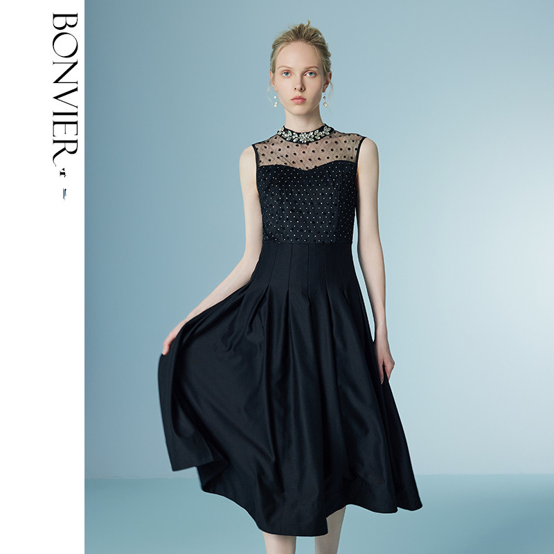 Summer New Chinese Style Diamond Dress Polka Dot Mesh Lace Dress for Women 6116238