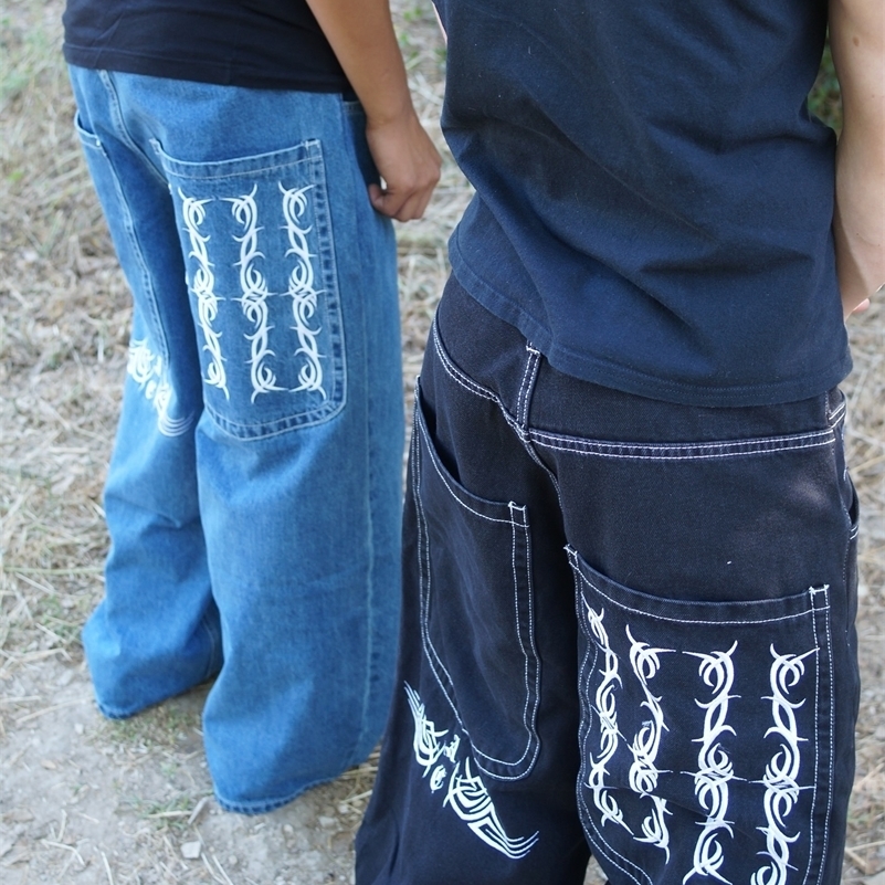 American Trend Retro Big Pocket Hip-hop Embroidery Pattern Baggy Jeans for Men Women Y2K Harajuku Gothic Wide Pants Streetwear 250708