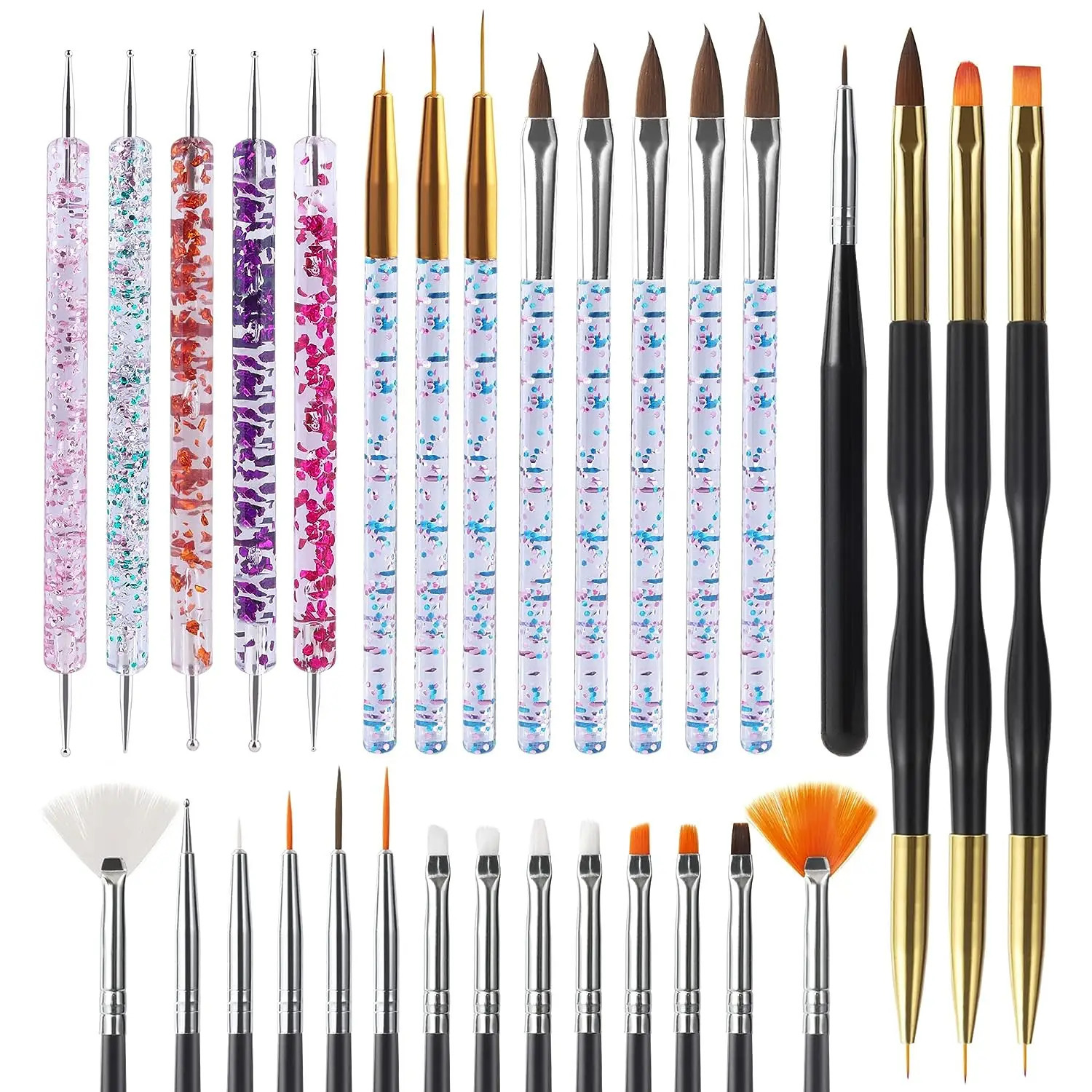 6/31Pcs Nail Art Brush Tip Painting Drawing Carving Dotting Pen FlatFan Liner Acrylic Gel UV Polish Manicure Tools 250730