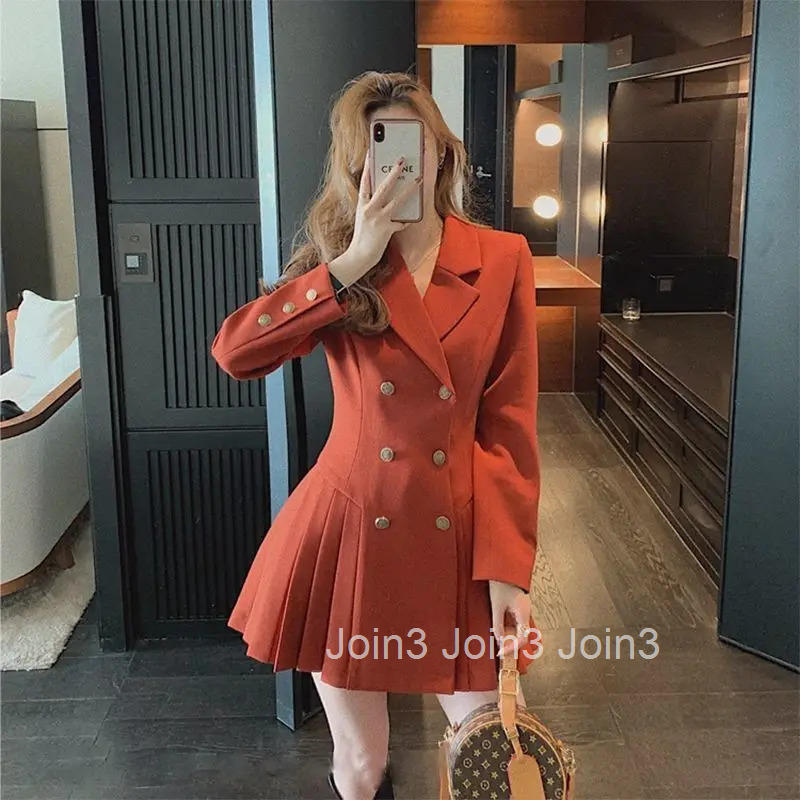 Womens Dress Harajuku Formal Occasion Female Dresses Long Sleeve Blazer Clothing Aesthetic Luxury Promotion Retro Fashion