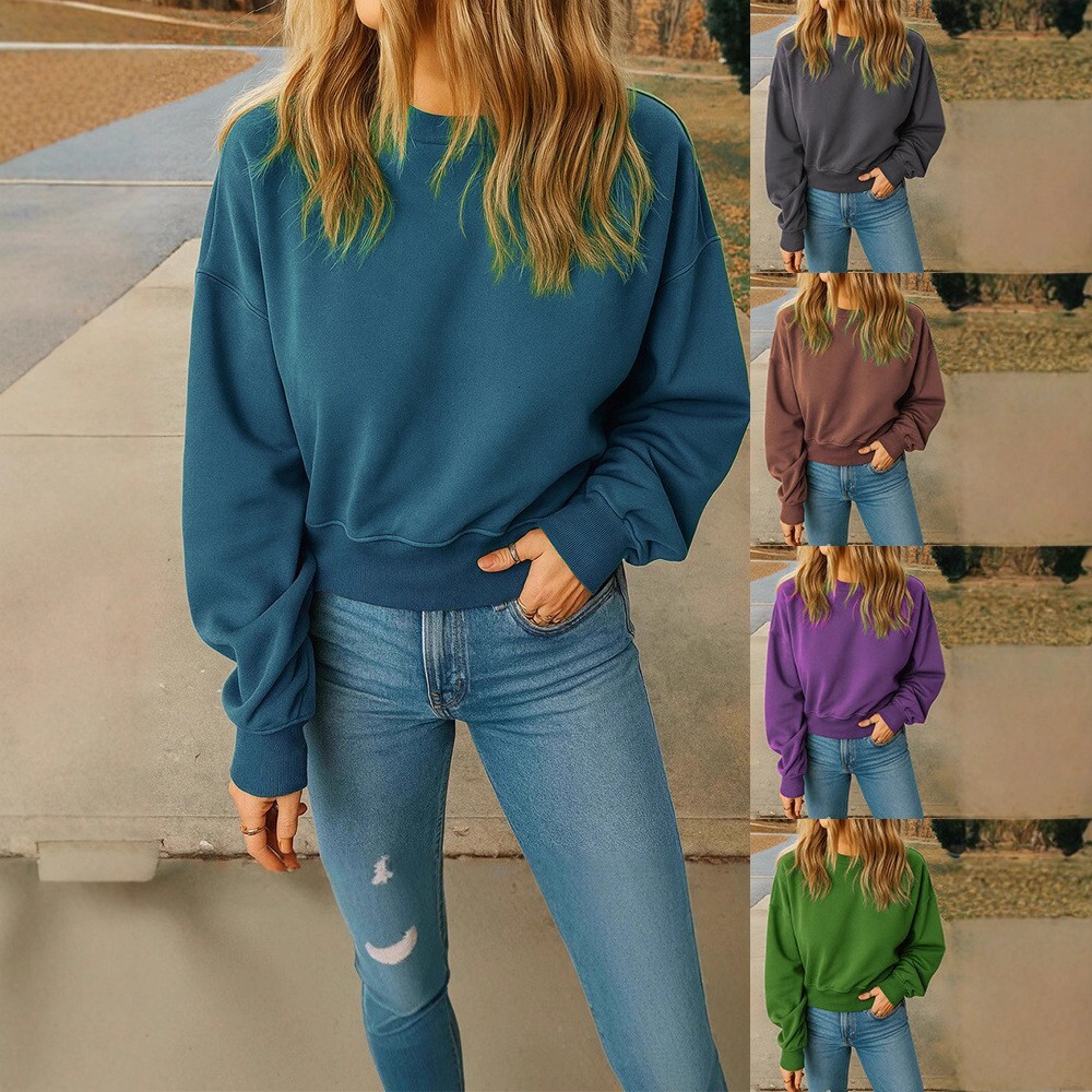 Free Shipping Designer Hoodie 2025 Amazon Trade Autumn And Winter New Round Neck Solid Color Loose Long Sleeved Women's Sportswear Jacket