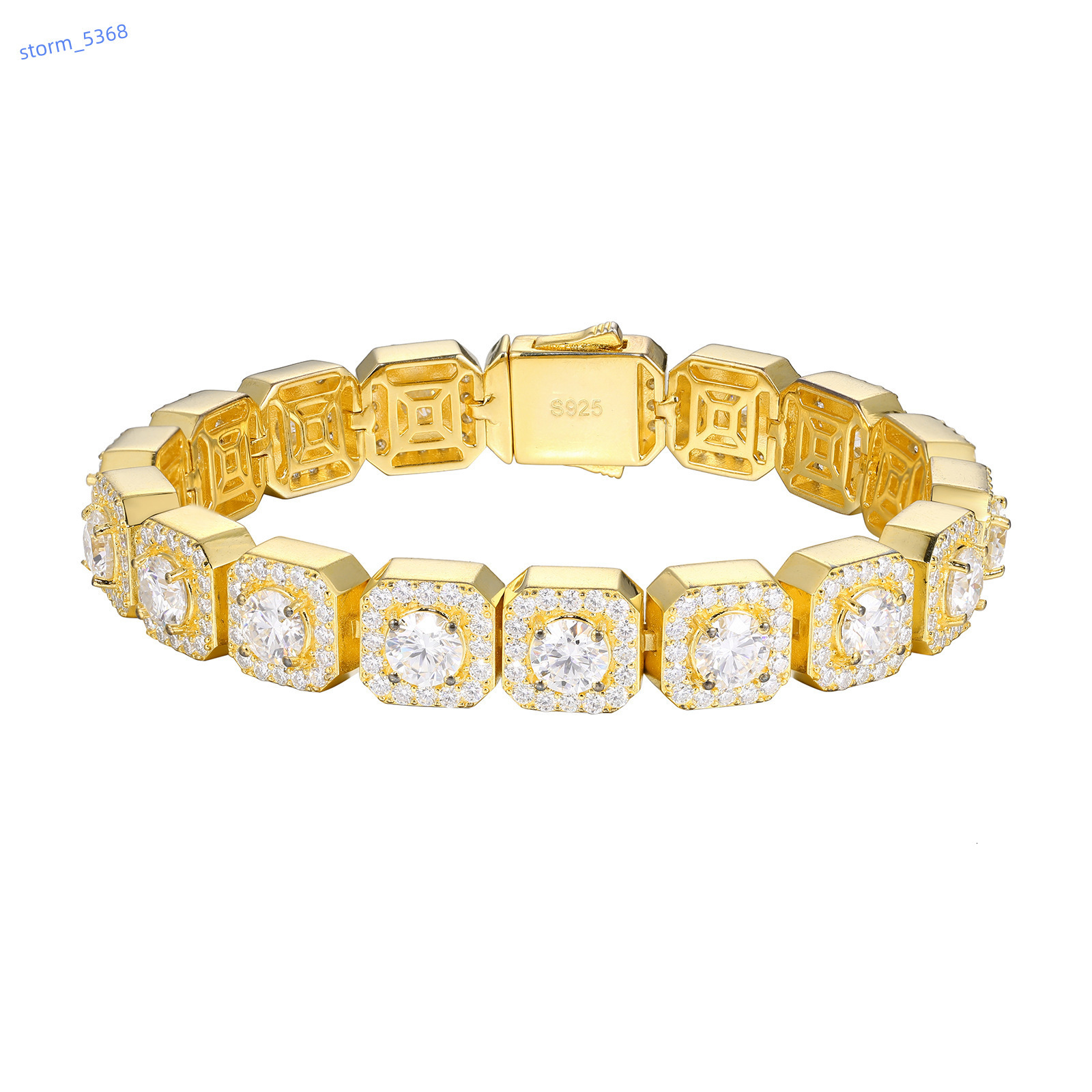 Unisex 8mm Cuban Link Chain Iced Out Bracelet - Gold Plated S925 Sterling Silver Hip-Hop Diamond Jewelry