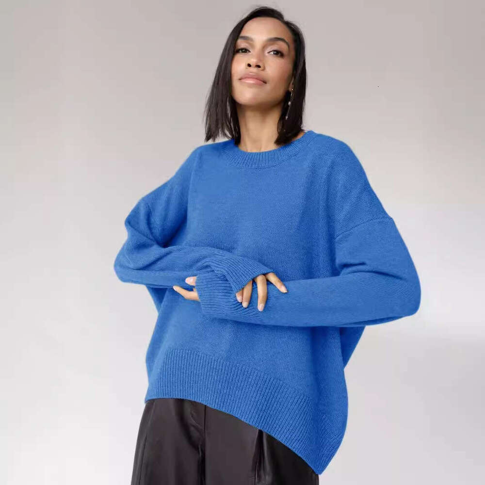 Autumn And Winter Russian Women's Knitted Round Neck Solid Color Loose Sweater B5