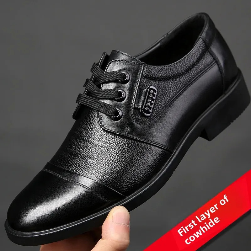 Mens Genuine Cow Leather Shoes Business Casual Shoes With Triple-Stitched Soles For Middle-Aged And Elderly Men 250801
