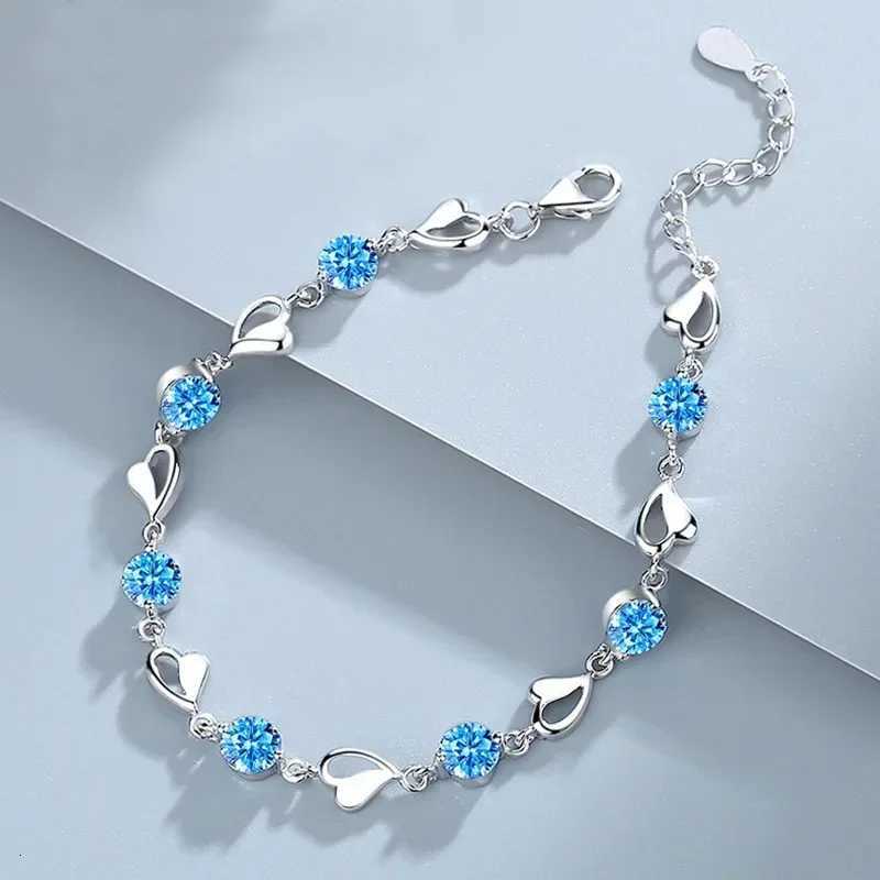 925 Sterling Silver Ocean Heart Bracelets For Women Vintage Korean Versatile Blue Crystal Charm Bracelets Original Party JewelryXJ250804
