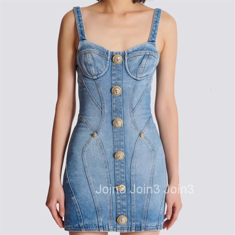 Summer Womens Wrap Chest Strap Denim Skirt Y2K Fashion High Street Button Decorated Retro Washed Blue Mini Skirt