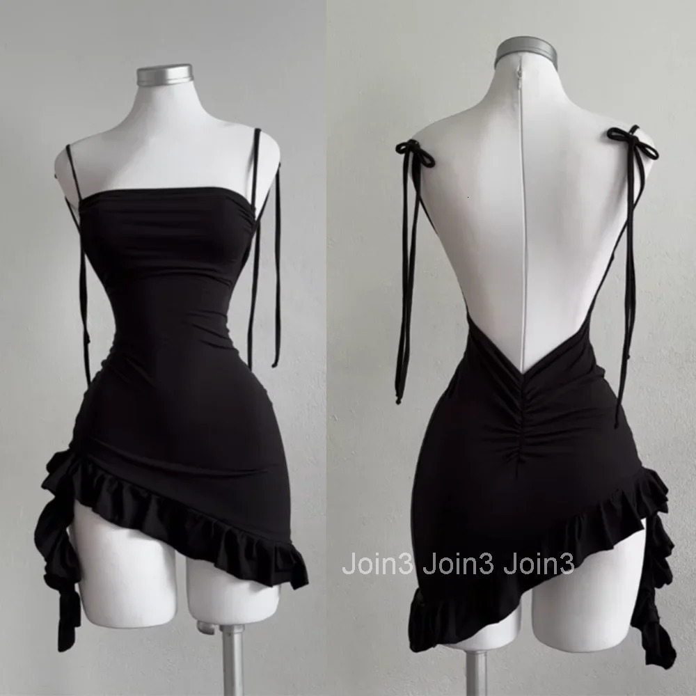 Sexy Sleelveless Backless Mini Dress Women Summer Europe America Lace Up Bodycon Dresses High Street Party Club Black Dress