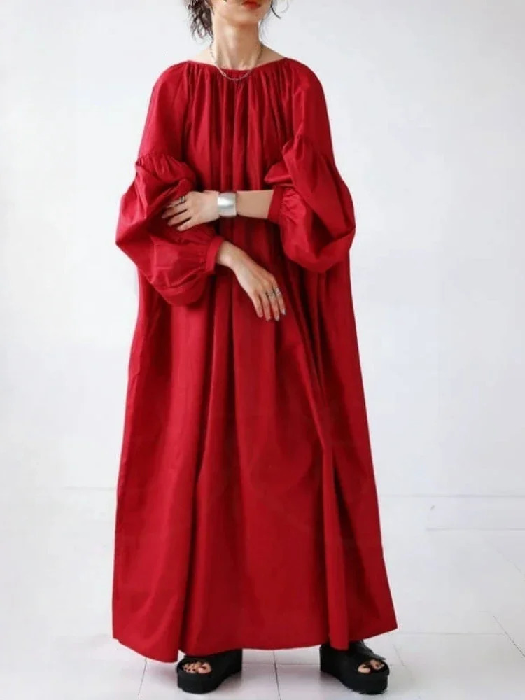 Korean Casual Loose Solid Color Dress Pockets Female 2025 in Spring Summer Fashion Lantern Sleeve Womens Shirts Dresses 250728