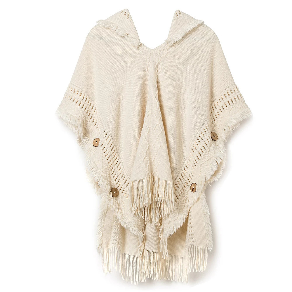 Women Knitted Cape Shawl Wrap Cloak Ethnic Hooded Poncho Hoody Jumper Sweater Tassels Drop 250729
