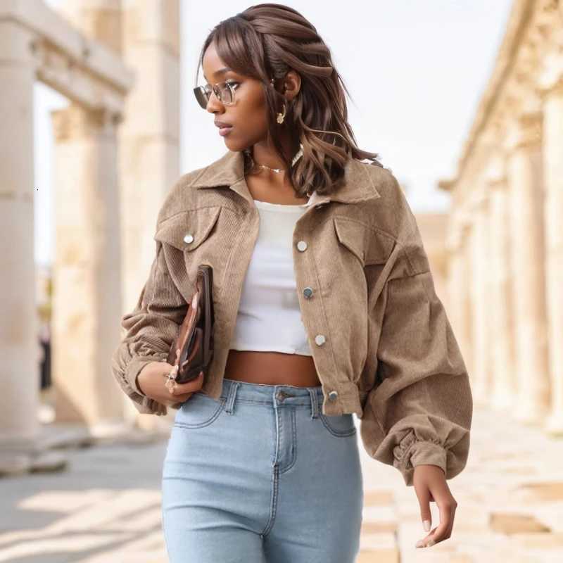 Fashion Spring JaCKets for Women Lantern Sleeve Cropped JaCKet Overlay Vintage Corduroy Autumn Female Short Coat 18047 Z250804