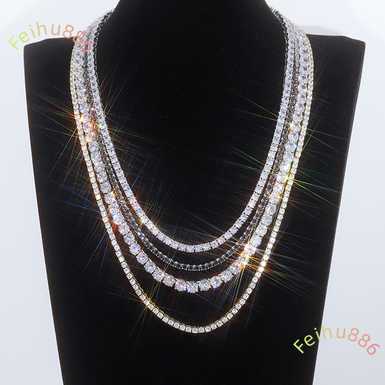 Trendy 925 Sterling Sliver Ice Tennis Chain -- Hip-Hop Style Moissanite Necklace for Men /Women Sparkle Luxury Gift