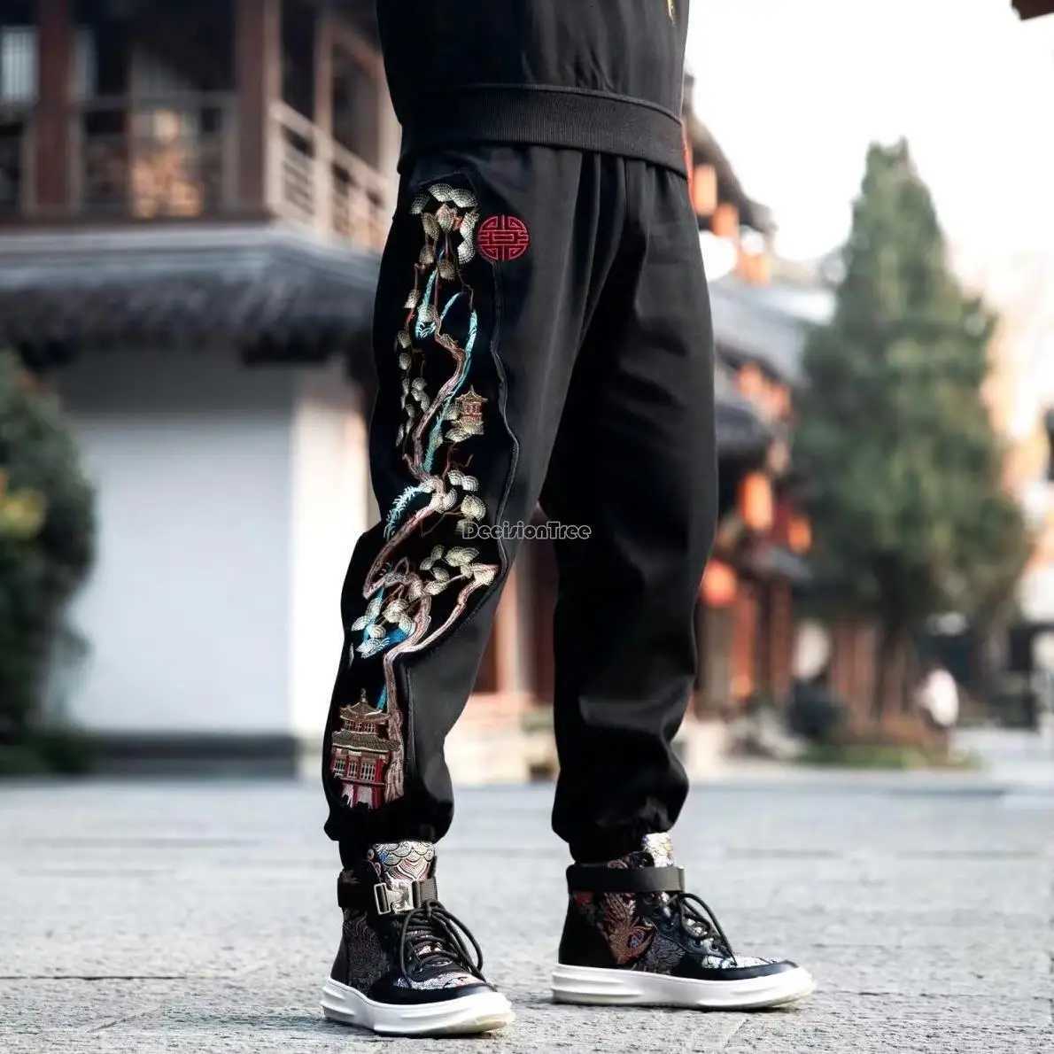 2023 Spring and Autumn Chinese Style Mens Pants Tide Embroidery Retro Loose Casual Pants Fashion Long Daily Pants W37 X250804